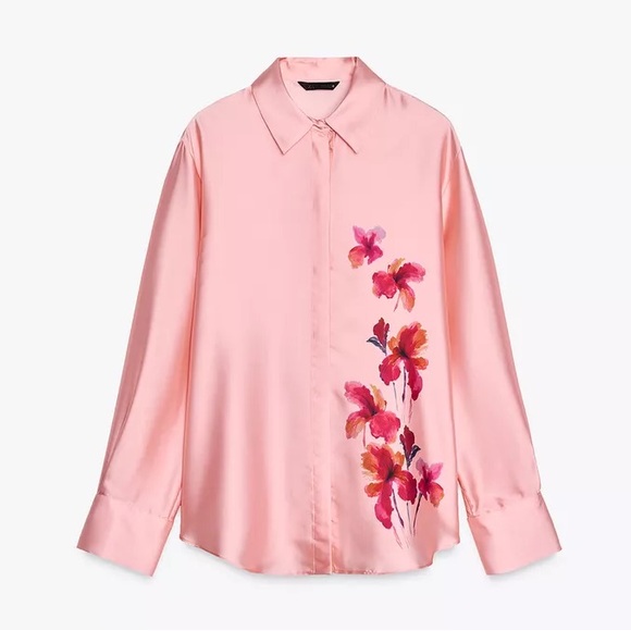 NWT ZARA FLORAL PRINT SATIN EFFECT BLOUSE - Picture 3 of 6